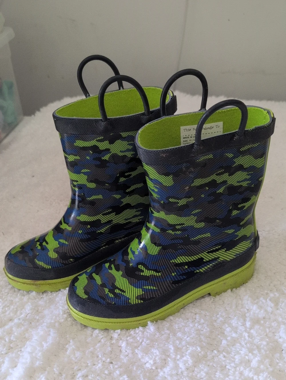 Kids Camo Rain & Snow Boots - Green and Blue